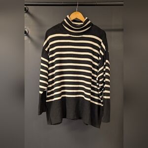Falls Creek Black and White Striped Turtleneck Sweater